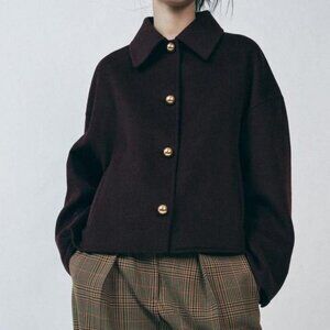 Zara Collection Wool Blend Burgundy Gold Button Front Oversized Jacket X-Large